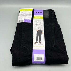 Eddie Bauer Men's Flannel Lined Denim Black 30x34 Straight Fit Stretch Warm New